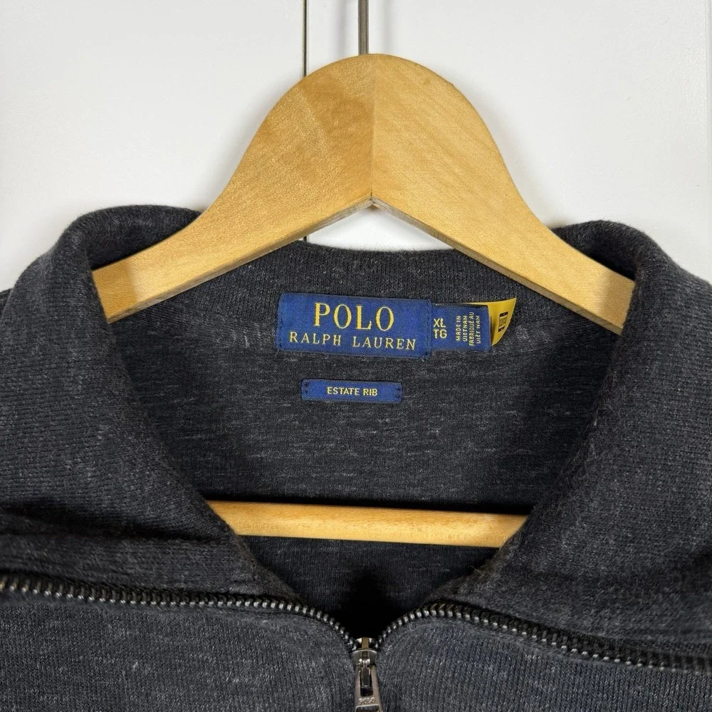 Polo Ralph Lauren Men's 1/4 Zip Sweater Estate Rib Size Large Grey Designer
